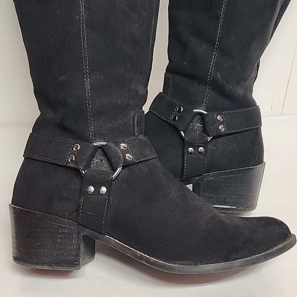 Carlos Santana Black Knee-High Sz 9.5 Faux Suede Western Style Boots